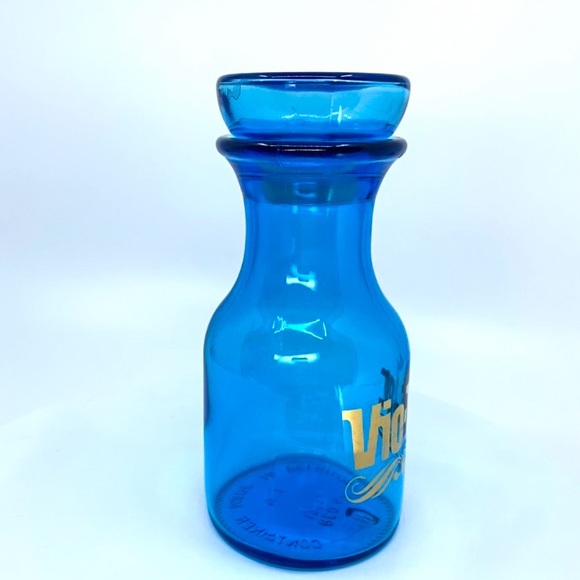 Vintage Belgium Turquoise Vio-Bec Apothecary Jar Gold Lettering 6” Lid - Picture 9 of 12